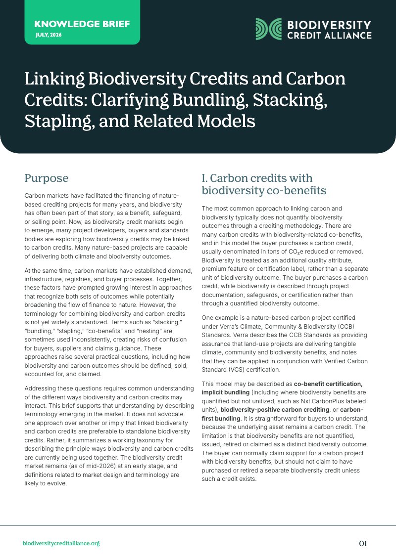 Knowledge Brief cover: Linking Biodiversity Credits and Carbon Credits